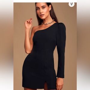 Lulu’s All Is Well Black One-Shoulder Long Sleeve Bodycon Dress